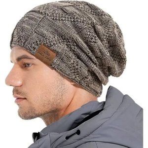 New Mens Winter Beanie Warm Fleece Lined Skull Cap Khaki